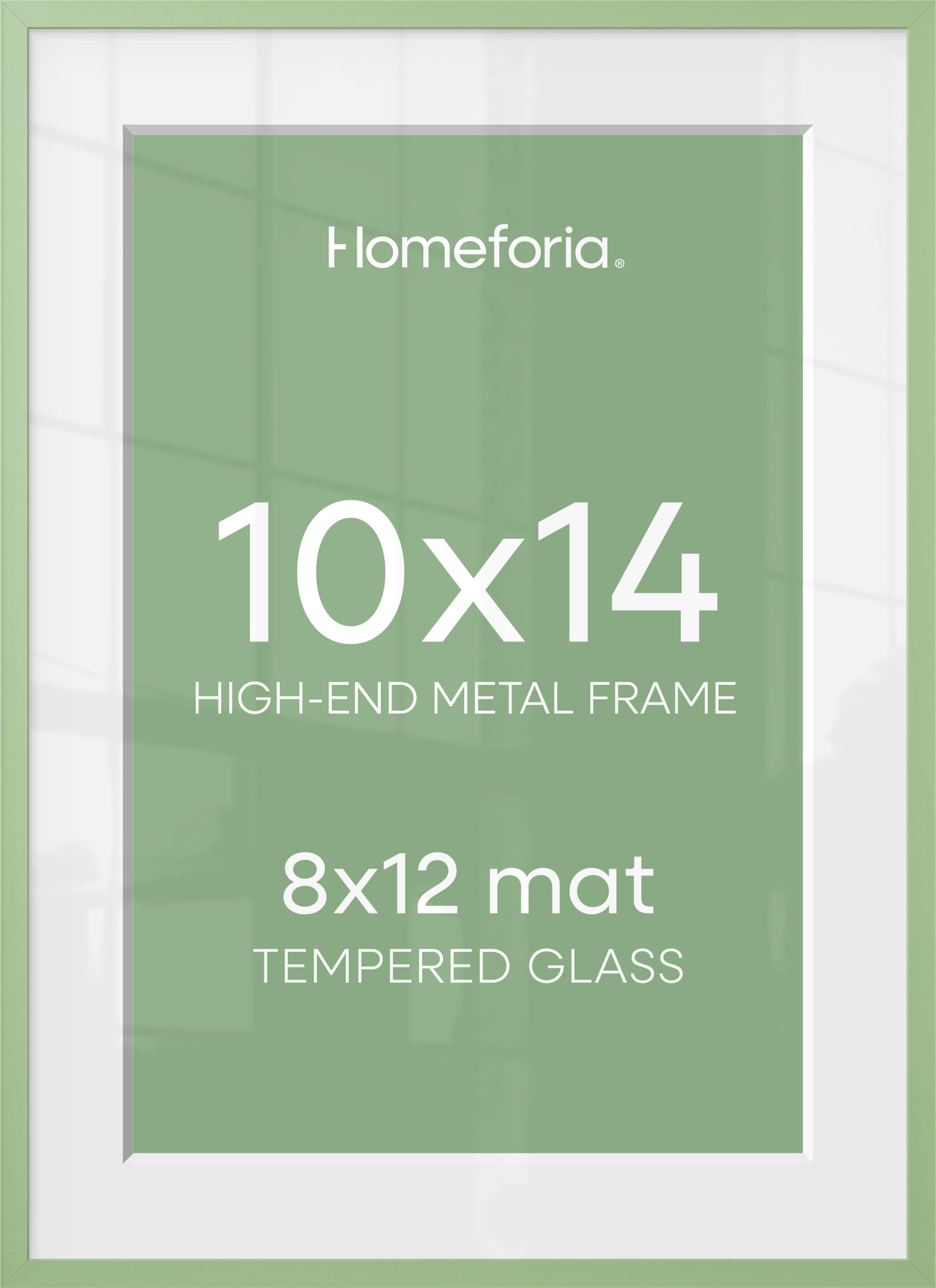 Homeforia 10x14 Green Picture Frame, High-End Metal, 8x12 Mat, Glass | High End Aluminum, Tempered Glass, Acid-Free 8x12 Removable Mat, 10x14 in Edge-to-Edge Display 14x10, Wall Kit, Set Of 1