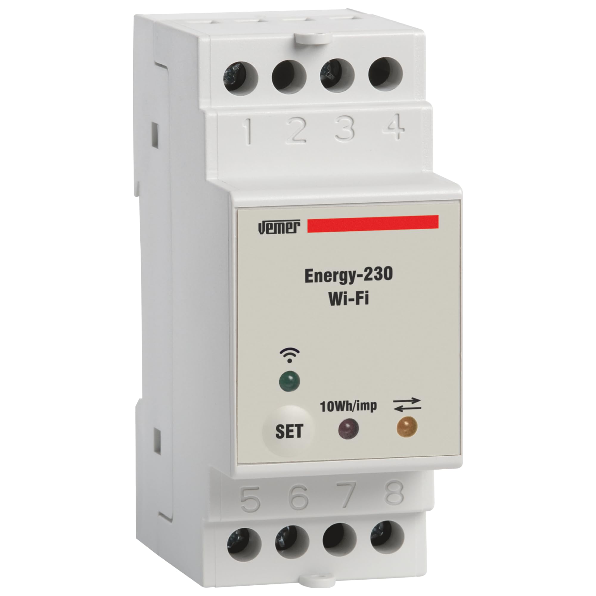 VEMER VE794600 ENERGY WIFI - Compteur Electrique Consommation WiFi, Mesure d'énergie avec Application Pour Systèmes Monophasés, Installation sur Barre DIN, Blanc