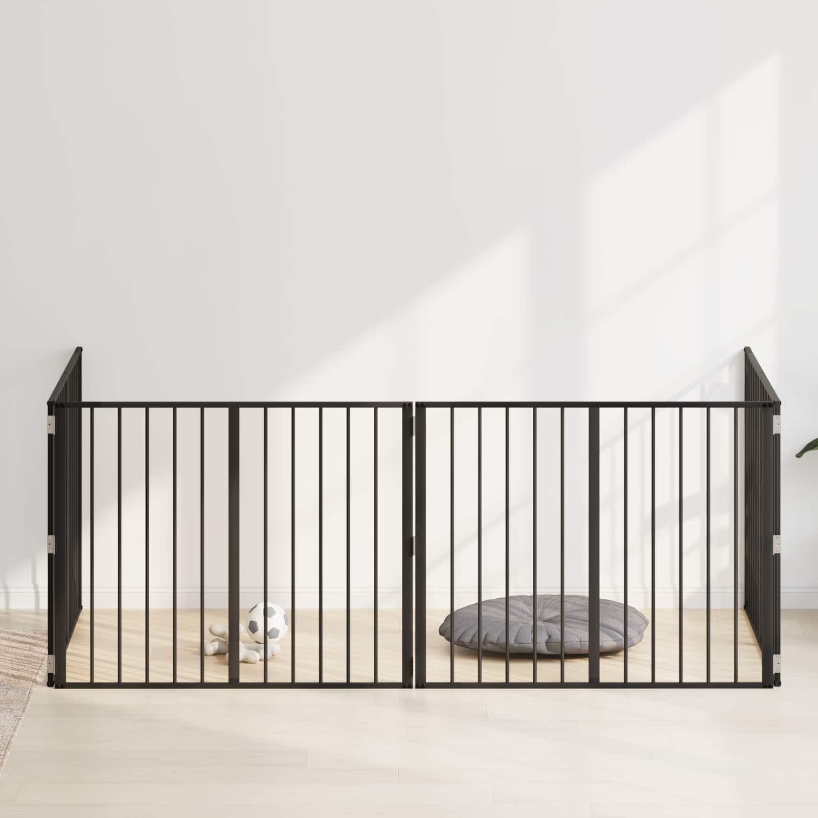 Portería para perros de acero galvanizado, 4 unidades, color negro, 100 x 80 cm, plegable y modular, protección segura para cachorros y perros, versátil como parque infantil, rejilla, valla