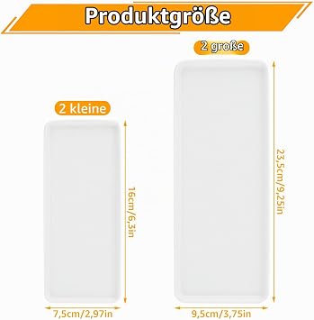 YOUNTHYE 4 Ceramic Trays 2 Sizes Rectangular White