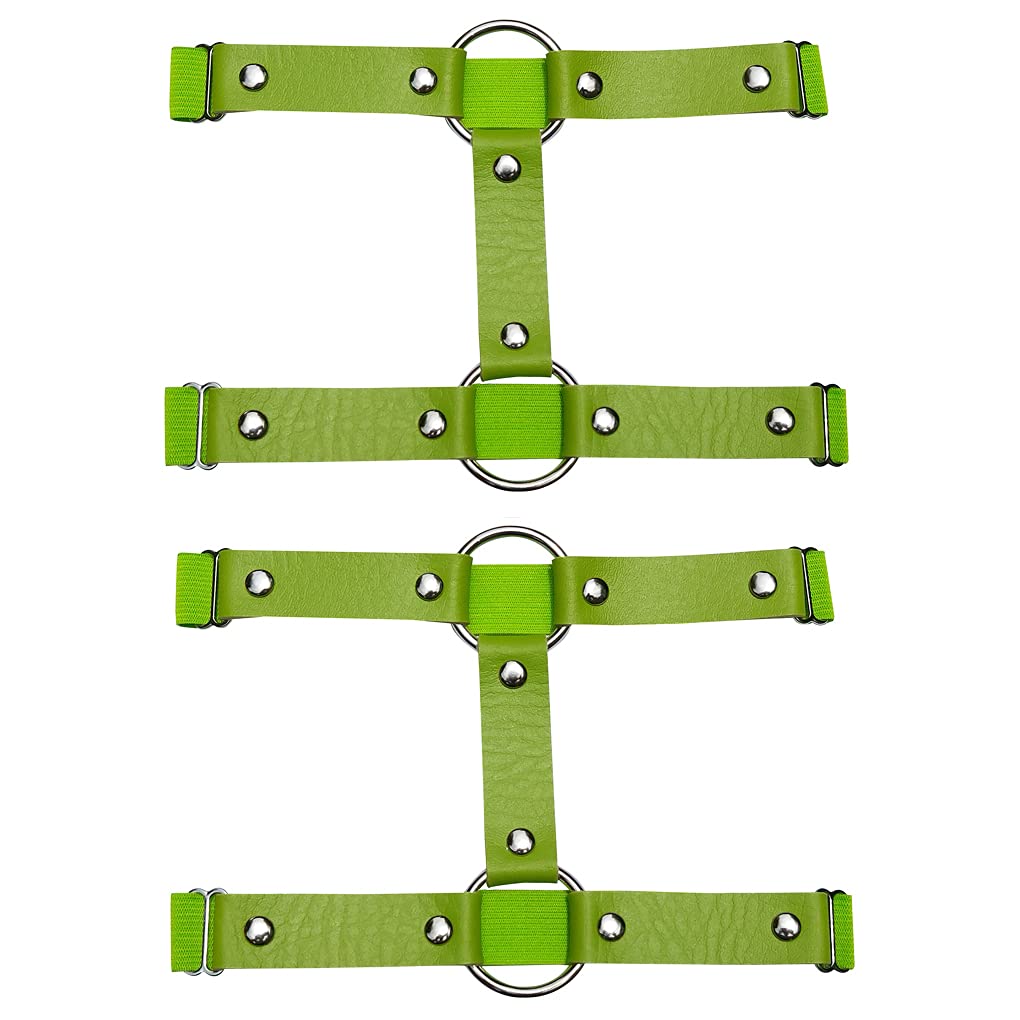YunPeng Women Harness Adjustable Elastic Leather Leg Belt Leg Ring Body Harness2 Rows Punk Thigh Garter Belt: One Size Green
