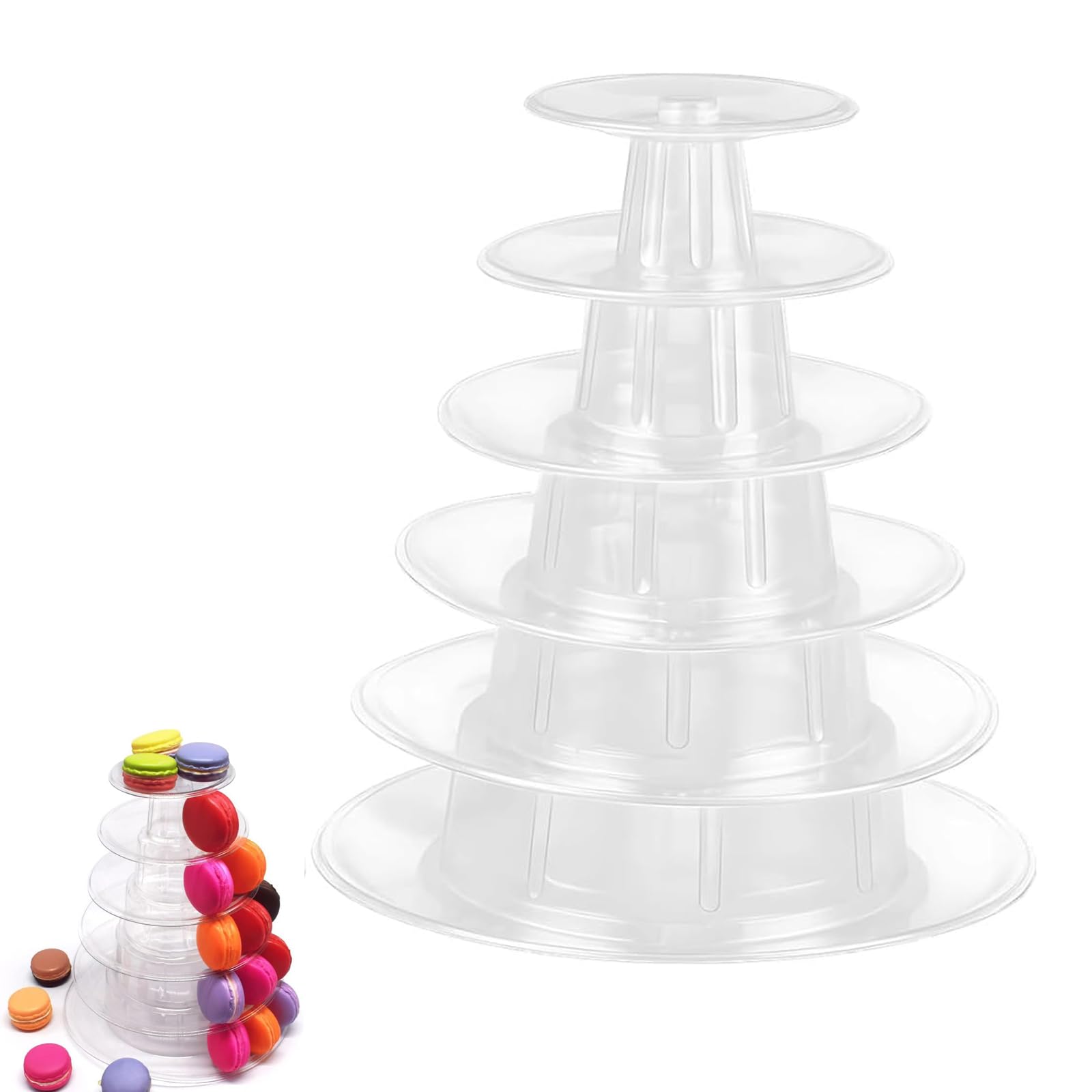 Torre espositiva per macaron trasparente | Torna modulabile da 2 a 6 ripiani, PVC alimentare, supporto rotondo per dolci, ideale per feste e matrimoni