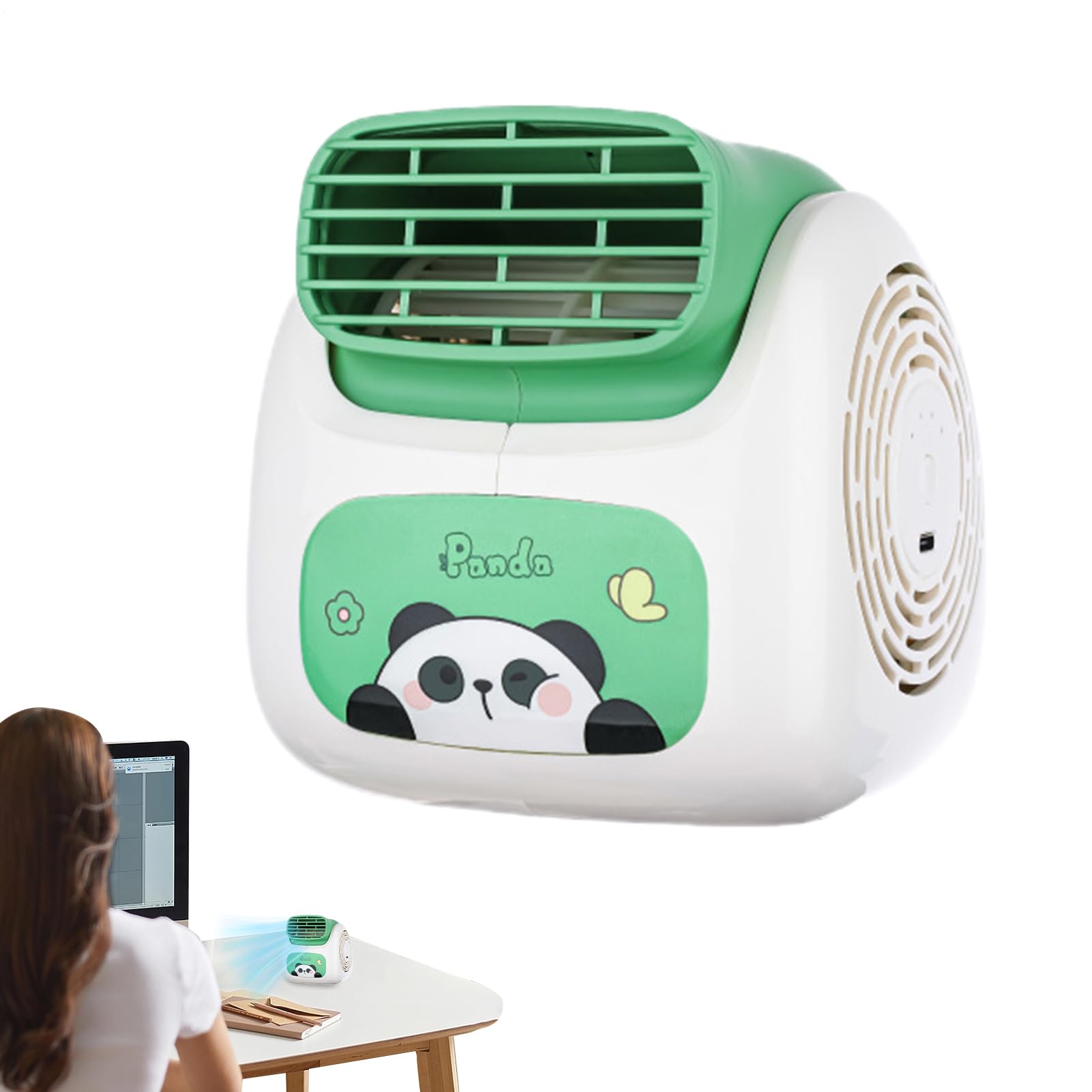 USB Air Conditioner - Cute Panda Mini Cooling Fan Portable Bladeless Desktop AC With Turbocharging Technology Quiet For