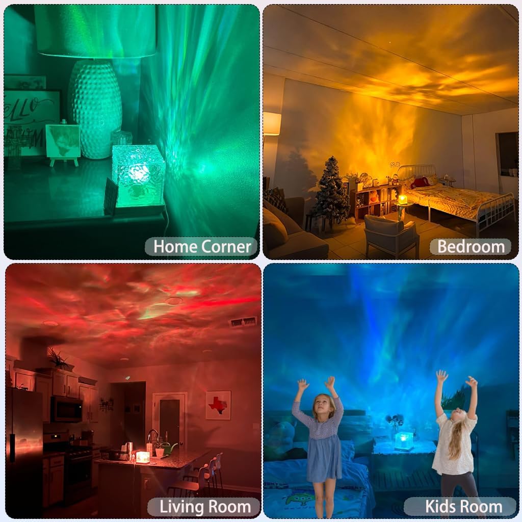 Ocean Wave Projector Cube Light, Luminorthe Cube Lamp, Corded Ocean Lamp, Northern Lights Projector Lights with 16 Colors and Dynamic Ripple Effect for Living Room Bedroom Decor