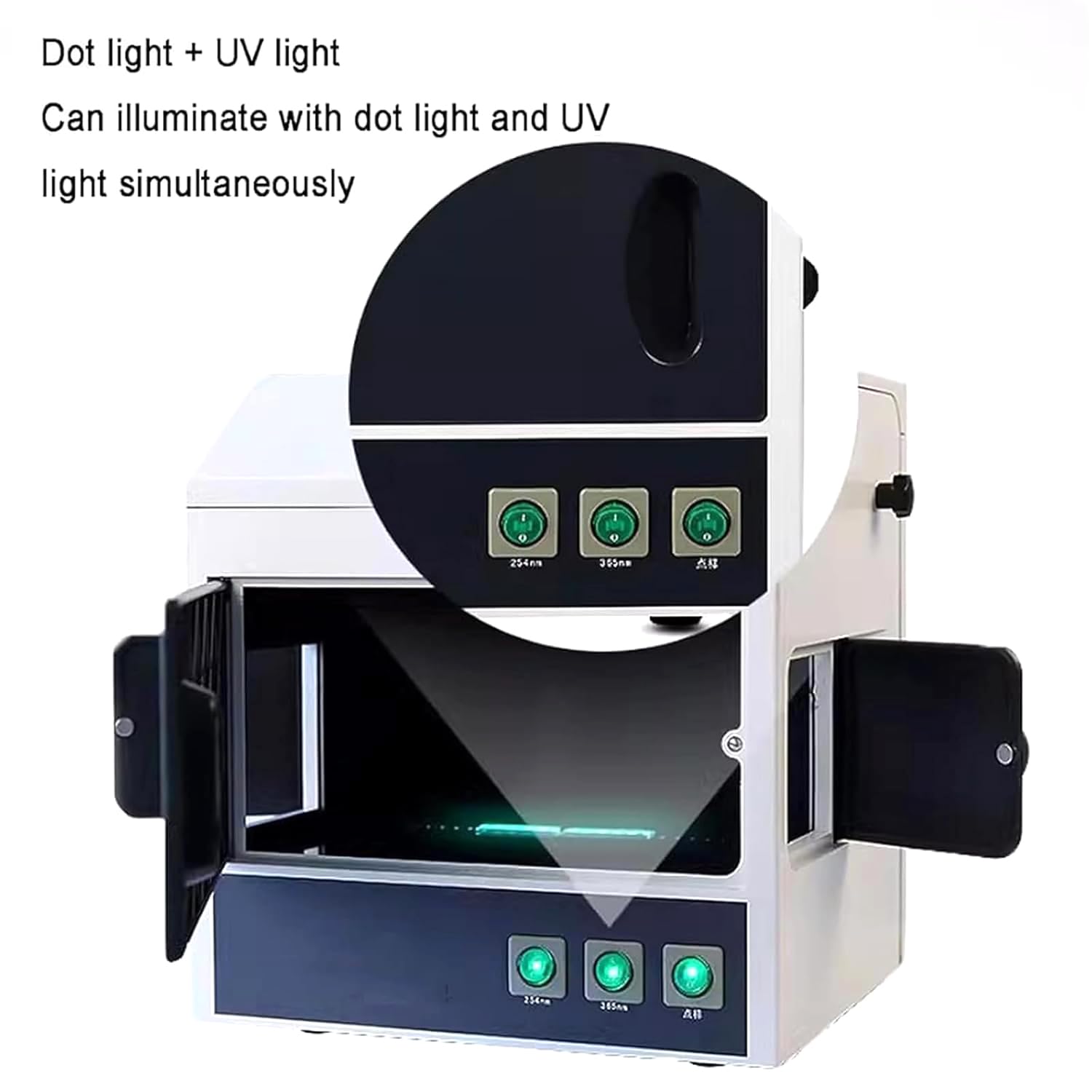 Analizator ultrafioletowy 254 nm 365 nm do oceny jadeitu i testowania produktów, wyposażony w filtr 200 mm x 50 mm, regulowany kąt światła i okno obserwacyjne