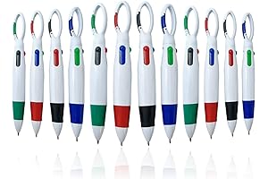 Clip On Pens for Badge Reel: 12-Pack Shuttle Multicolor Retractable Pens with Carabiner and Keychain