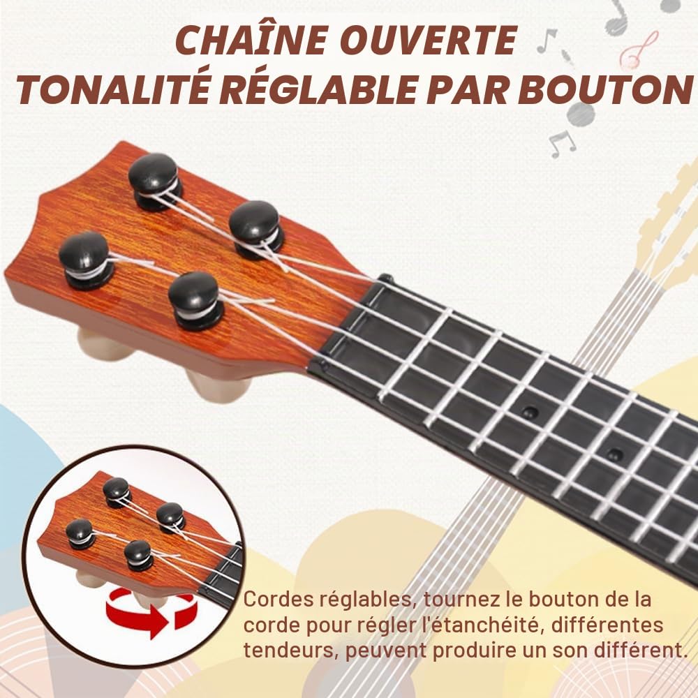 Guitare Enfant, 38cm Ukulele Enfants avec 4 Cordes Réglables, Jouet Guitare Apprentissage Musical pour Tout-Petits et Débutants