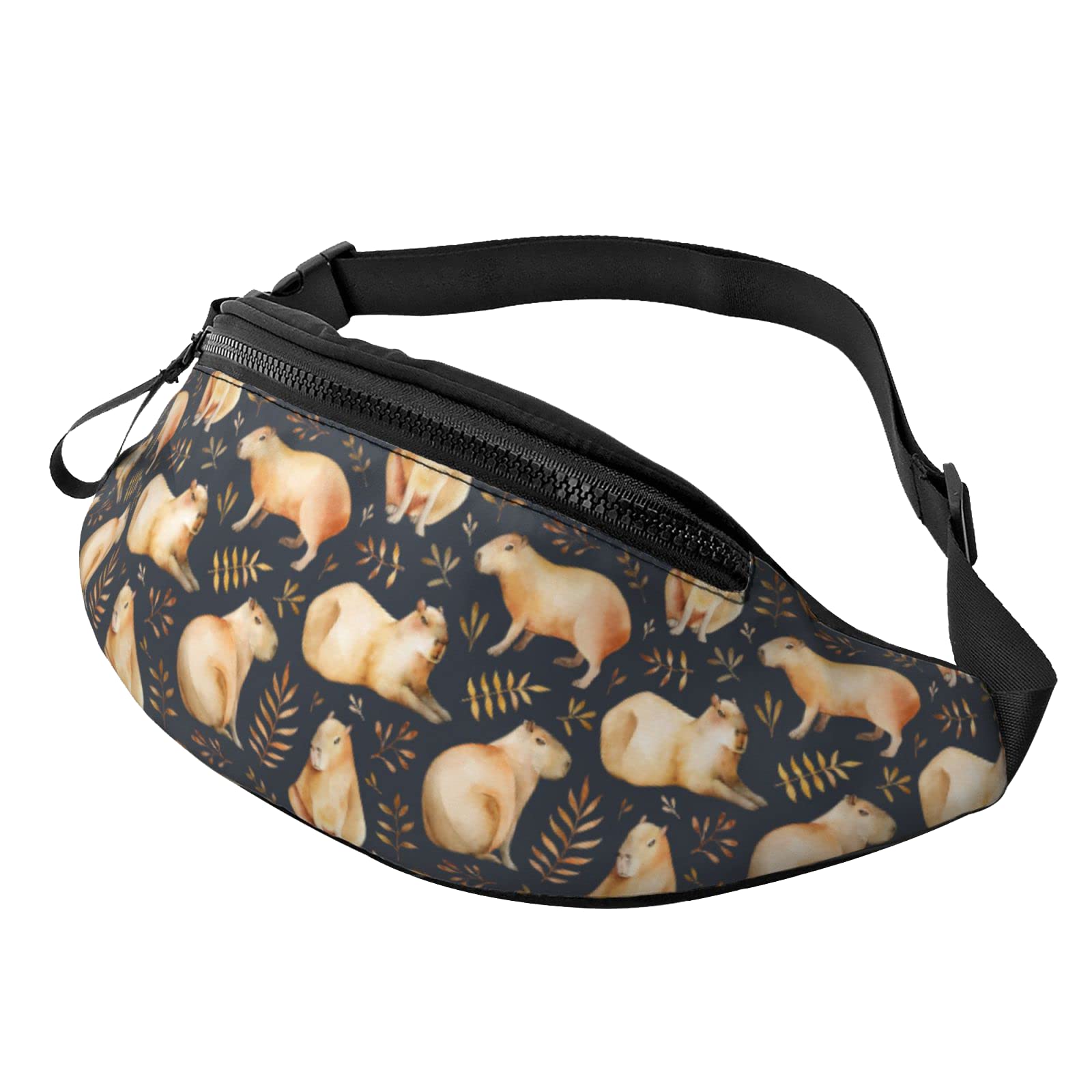Fanny Pack Waist Bag Adjustable Belt Bag For Men Women Traveling Hiking Cycling Running, Capybaras Leafs, One Size-image-45