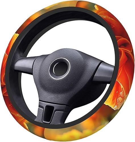 Miniatura 8 de Funda para volante de automóvil con estampado de flores de caléndula de 15 pulgadas, protector elástico antideslizante para volante de automóvil,