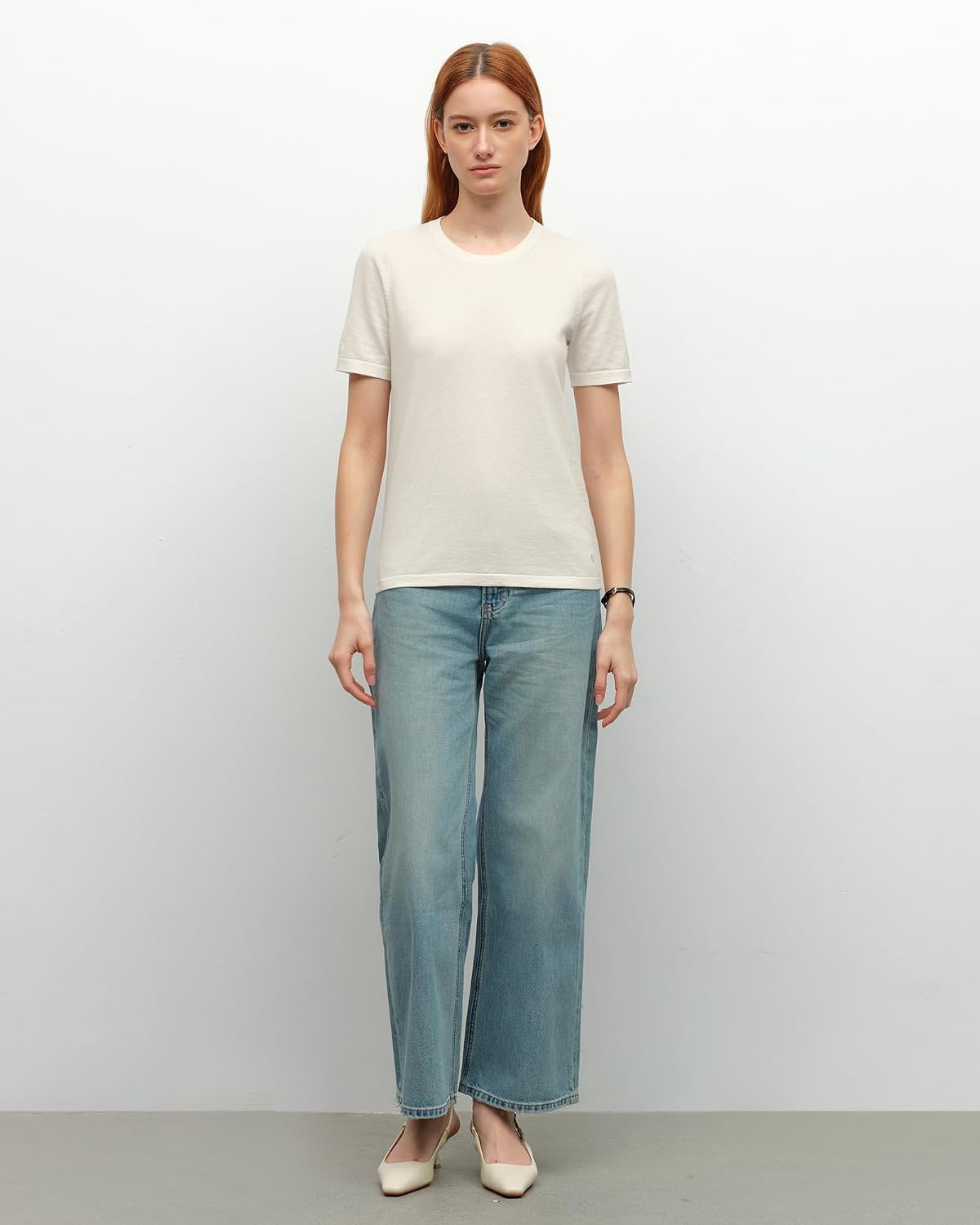 KVSS Women's Short Sleeve Crew Neck, 85% Pima Cotton 15% Cashmere Blend, Lightweight Breathable Summer Knit Top