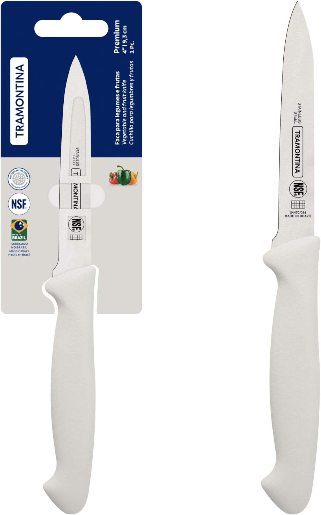 Premium 4 Inches Paring Knife with Stainless Steel Blade and White Polypropylene Handle