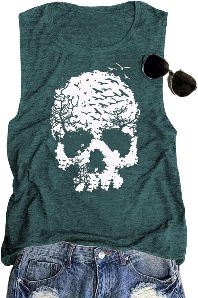 Women Skull Shirts Gothic Graphic Tank Tops Casual Hoodies Pullover Cute Skull Sweatshirts Long Sleeve Tops
