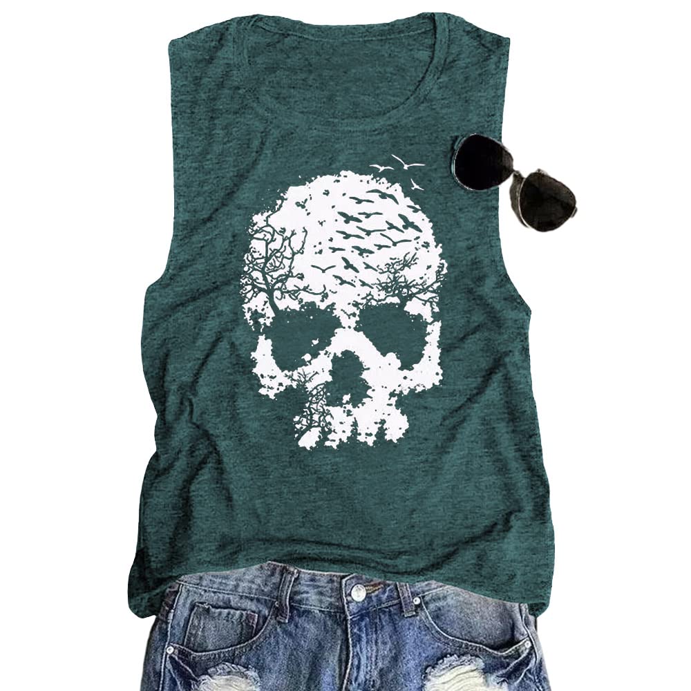 Calvin&Sally Women Skull Shirts Gothic Graphic Tank Tops Casual Hoodies Pullover Cute Skull Sweatshirts Long Sleeve Tops