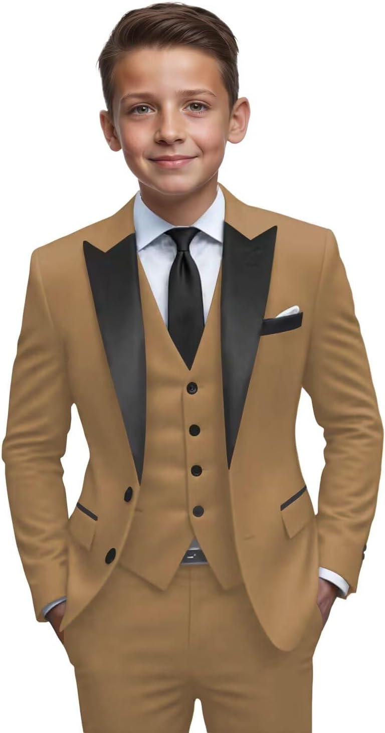 Boys Suit 3 Piece Kids Tuxedo Suits for Boy Wedding Prom Formal Outfit Dress Toddler Suit for Boys Jacket Vest Pants