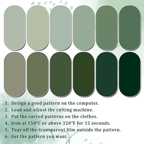 Miniatura 3 de Whaline 12 hojas de vinilo de transferencia de calor verde salvia, varios colores degradados, vinilo adhesivo HTV impreso para ropa, disfraces,