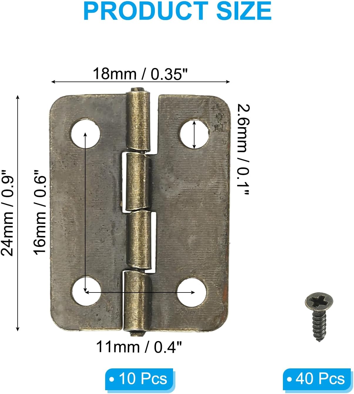Small Butt Hinges 1 Inch, 10 Pack Mini Jewelry Box Hinge with Screw for Jewelry Wooden Boxes Cabinet Drawer Doors Gate, Brown
