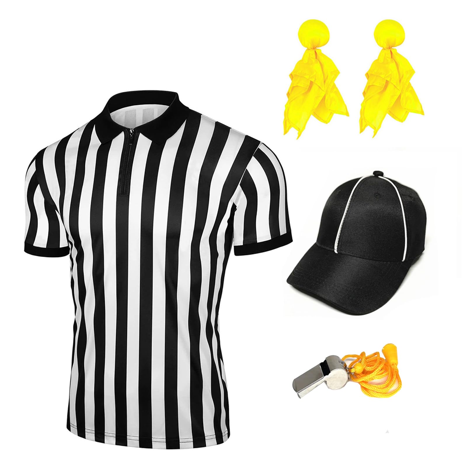 Referee shirt set for Men and women, Referee Costume for Basketball, Football, and Soccer Medium Black-white