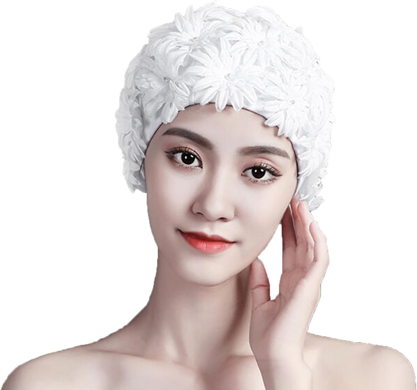Floral Swim Cap Stylish Vintage 3D Flower Swimming Cap Non Waterproof Elastic Shower Bathing Beanie Hat Turban Summer Pool Beach Surfing Seaside Headwear Long Short Hair Protection Head Wrap for Women