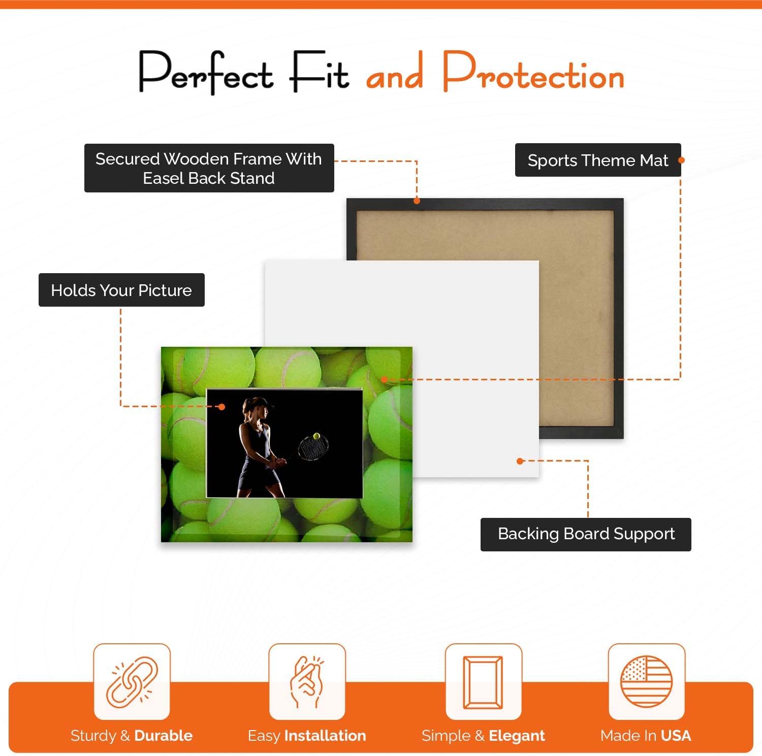 iFrame Commemorative Sports Athletics Picture Frame I Fits 5x7 Photograph I Real Wood Black Finish I Desktop, Table Or Wall Mount I Shatterproof Plexiglass I Made In USA I Tennis