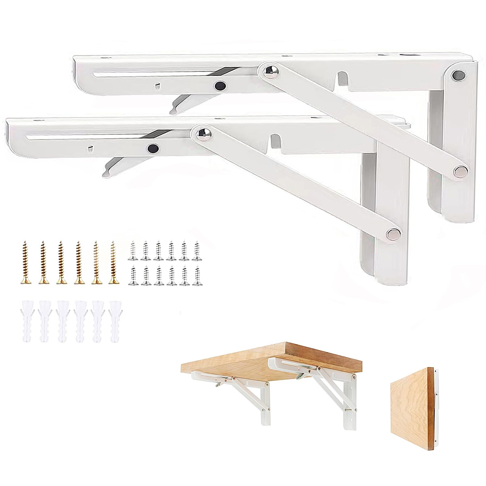 400mm Escuadras Abatibles, 2Pcs Bisagra Mesa Abatible Escuadras para Estanterias, Bisagras Mesa Plegable Inoxidable, Soporte Estantería Plegable, Pared Soporte de Estante, Carga: 90KG.