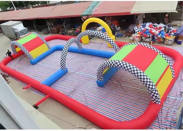15x10m Giant Inflatable Race Track Blow Up Arena Playground Toys Inflatable Go Kart Track Bumper car Race car Track （50x33ft with Blower）