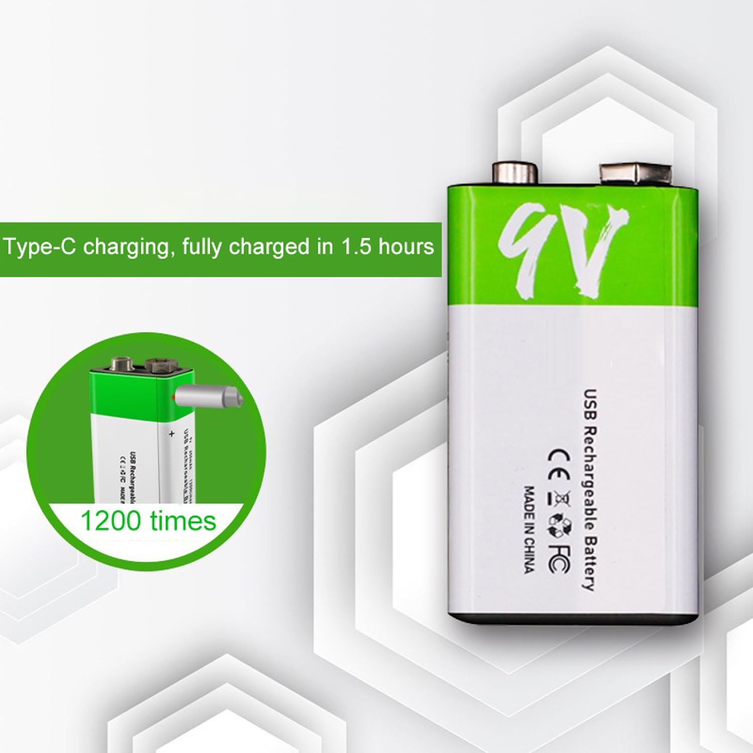 Batería de Litio Batería Recargable de 9 V Batería de Iones de Litio de 650 mAh Batería de 9 V de Alta Capacidad con Cable de Carga USB