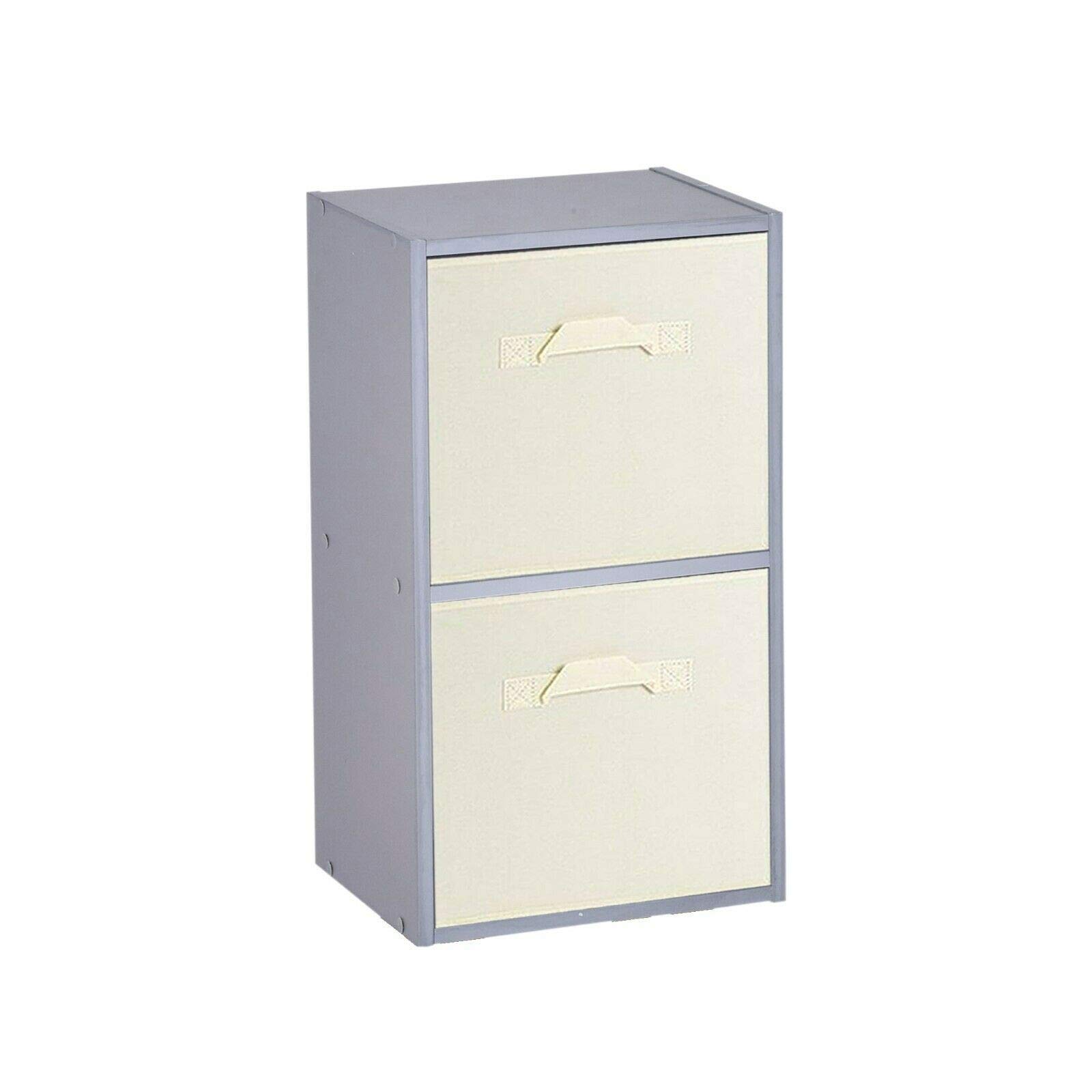 Urbnliving Cream Drawer Wooden Bookcase Grey 2 Tier + 2