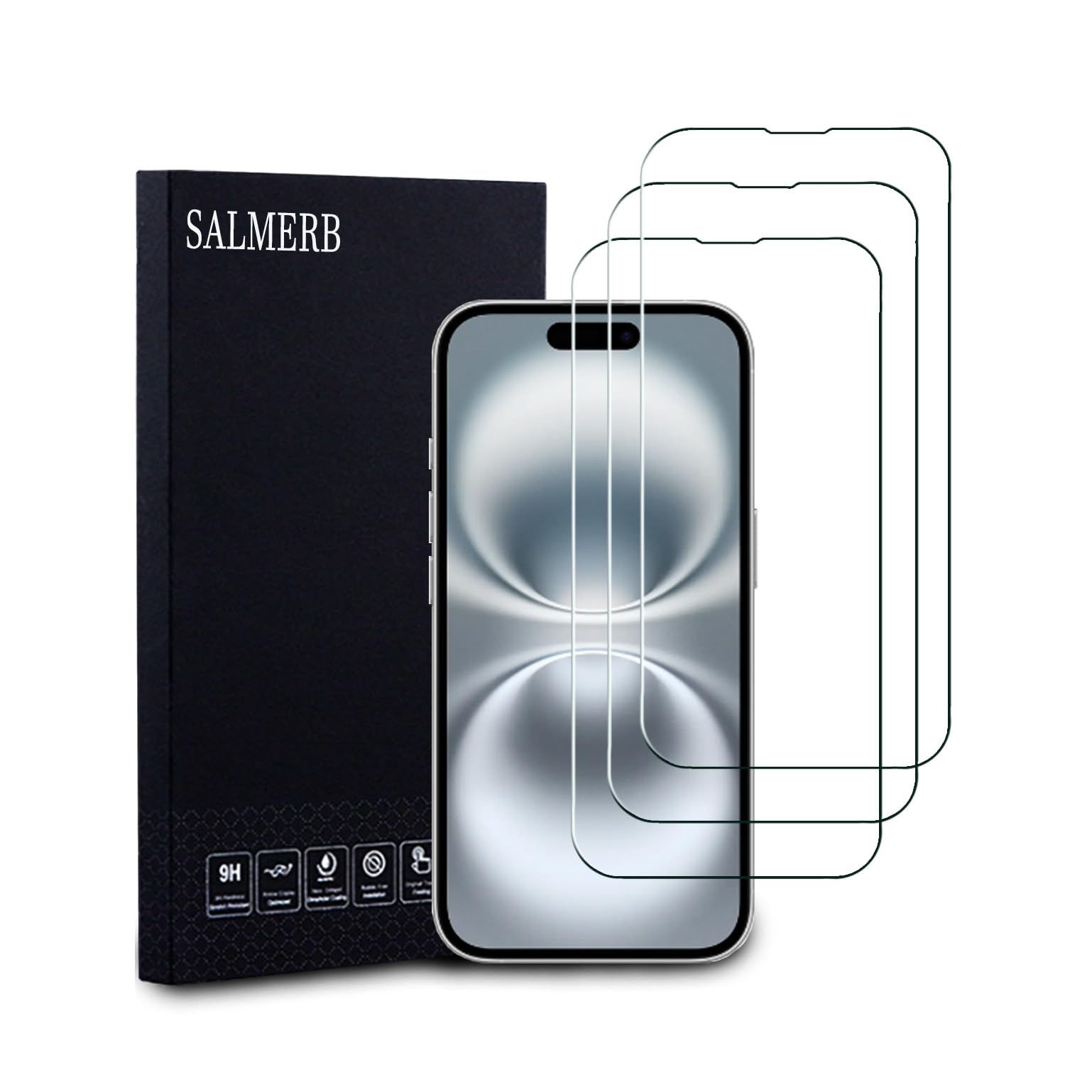 SALMERB Screen Protector compatible with iPhone 16 Screen Protector (3 Pack), 9H Tempered Glass Film for iPhone 16 Anti-Scratch Anti-Fingerprint Glass Screen Protectors Zero Bubble Ultra-clear 99.99%