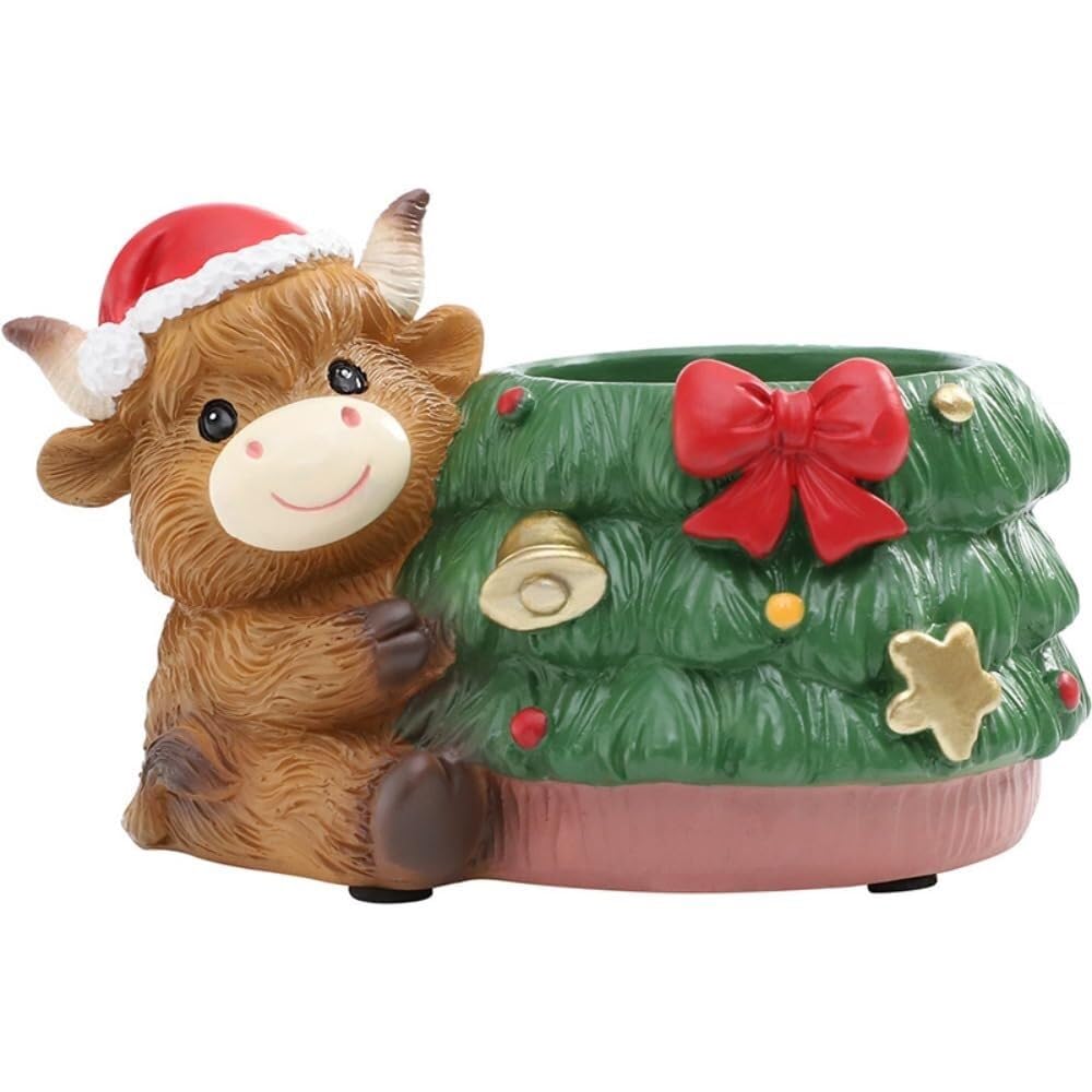 MDNIPQBAM natural Italian Resin Highland Cow Flower Pot/plants/flowers/bonsai Suitable For Succulents for garden(A)