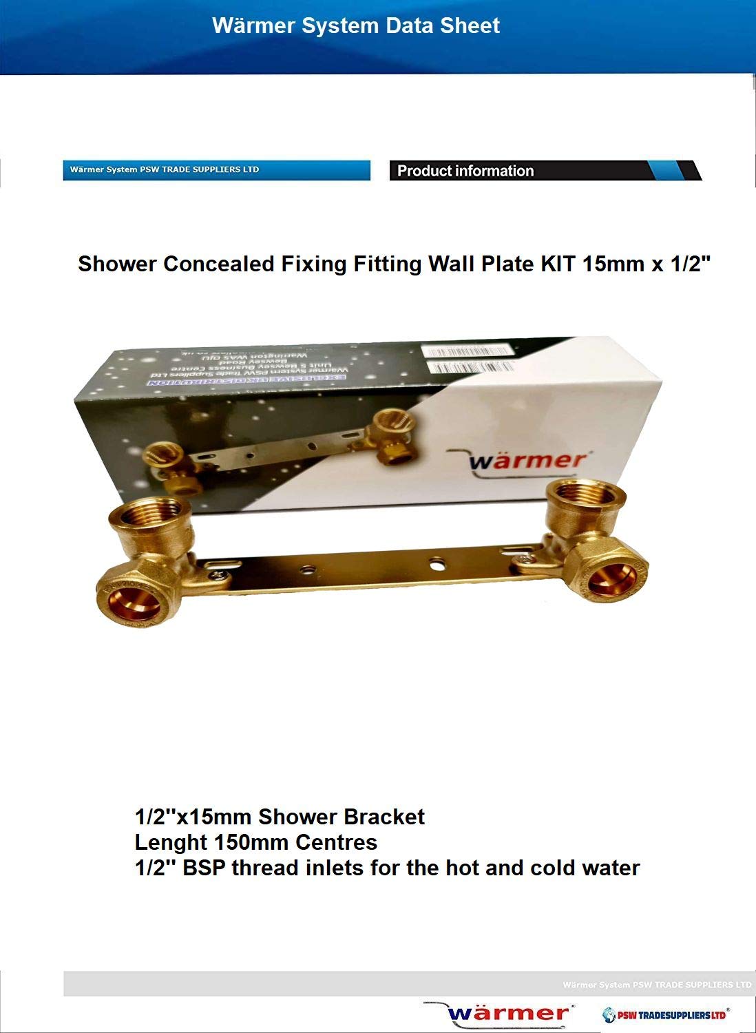 Wärmer System 15mmx1/2'' Concealed Shower Wall Bracket Fitting Fixing