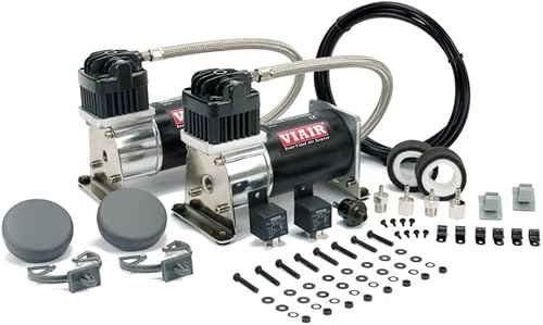 VIAIR 280C 150PSI Paquete de valor doble, suspensión neumática, bocinas de aire, 30% de servicio  100 PSI, negroplata, 28002