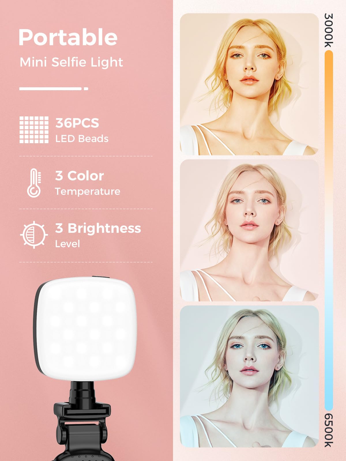 Smiling Shark Mini Cell Phone Light, Portable Video Light with Clip Rechargeable CRI 90+ 9 Lights Modes 360° Rotatable Cold Shoe Mount Camera Fill Light for Video Live Camera Laptop Phone