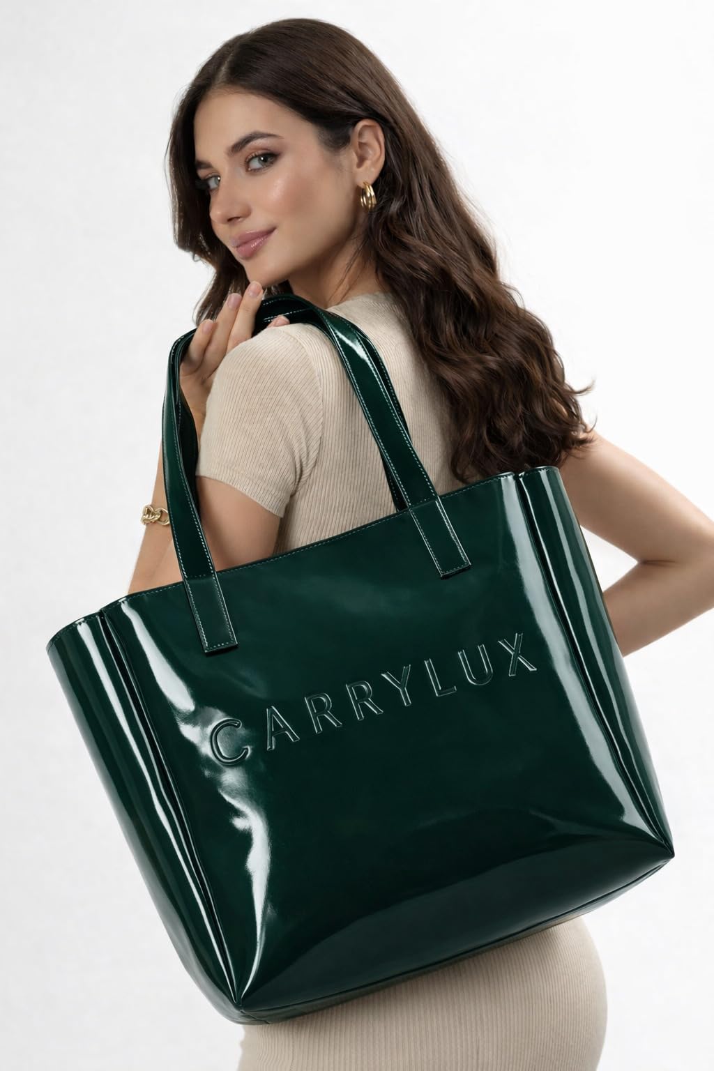 Carrylux ShinyAura Women's Tote Bag, Large Glossy Handbag, Shoulder Bag for
