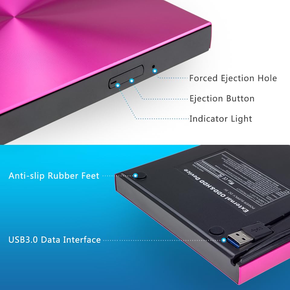 Lectora externa de DVDs y CDs USB 3.0 portátil miniatura 4