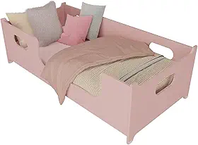 Mini Cama Encanto Infantil Montessoriana Com Grade Proteção Quarto Criança Meninas Princesa Cor Rosa