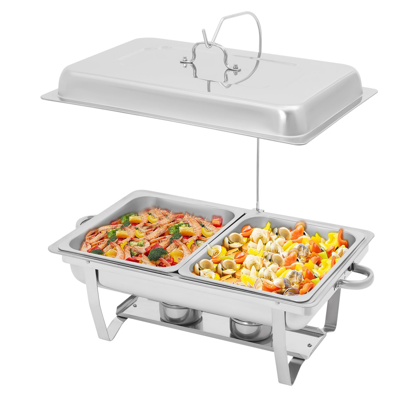 Set da buffet in acciaio inox da 9 l, scaldavivande con coperchio e 2 contenitori per combustibile, scaldavivande per feste, catering e feste di famiglia