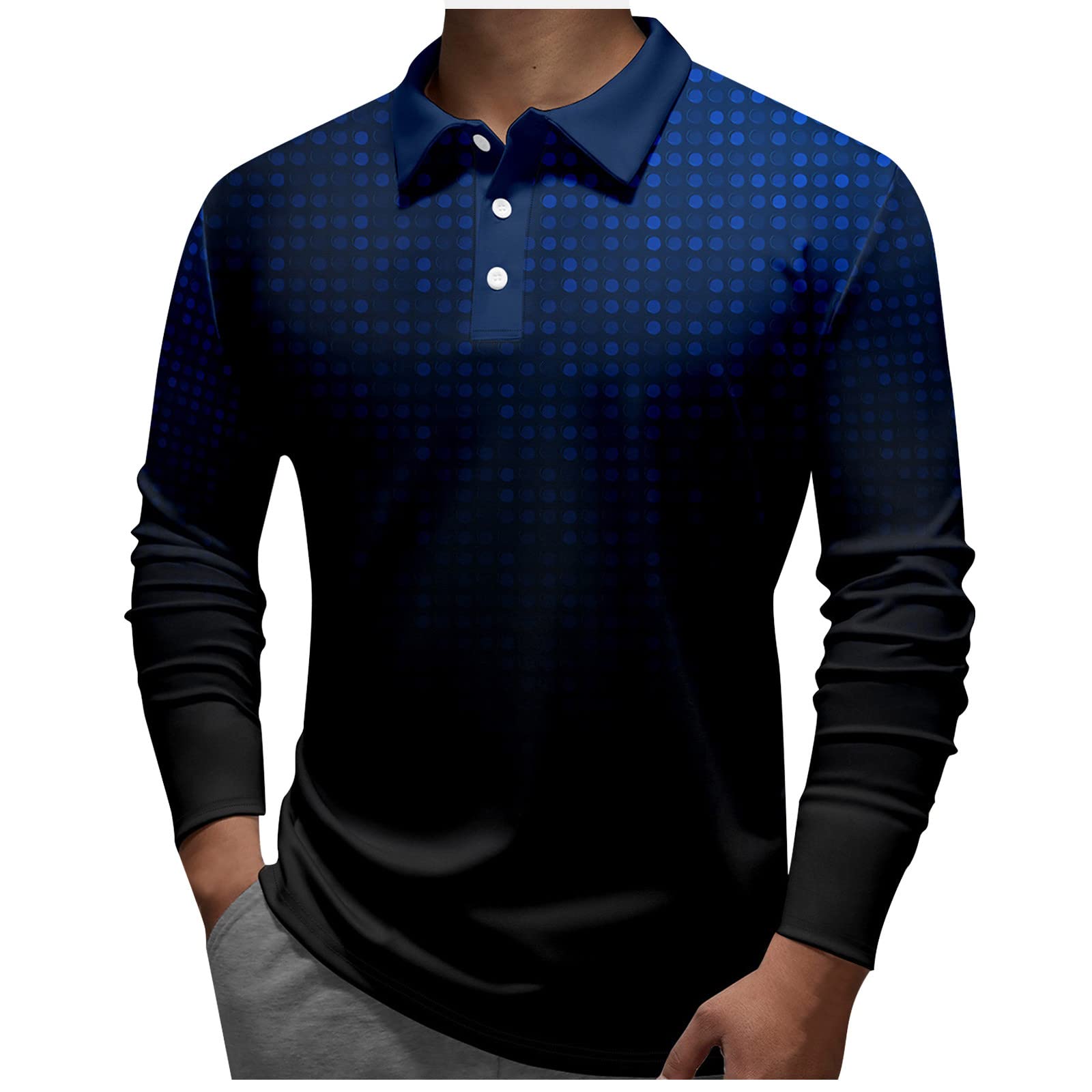 Men'S Button Down Lapel Pullover Top Long Sleeve Fashion Printed Sweatshirt Casual Loose Sports Lapel Shirt