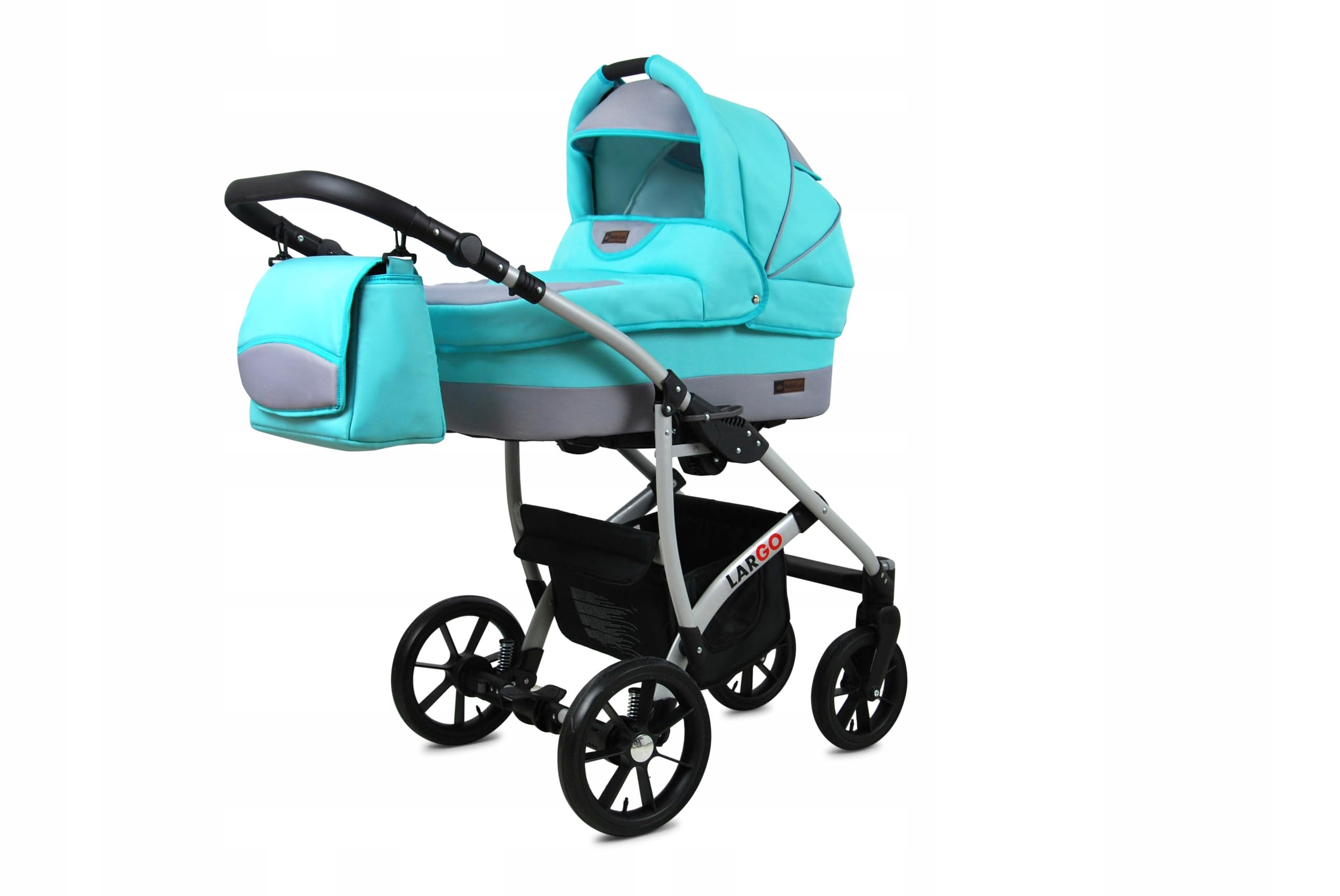BabyLux® Zestaw wózków dziecięcych 3 w 1 – Largo – w zestawie wanienka dla niemowląt, fotelik sportowy, fotelik samochodowy – zestaw wózków dziecięcych z torbą do przewijania, osłoną przeciwdeszczową