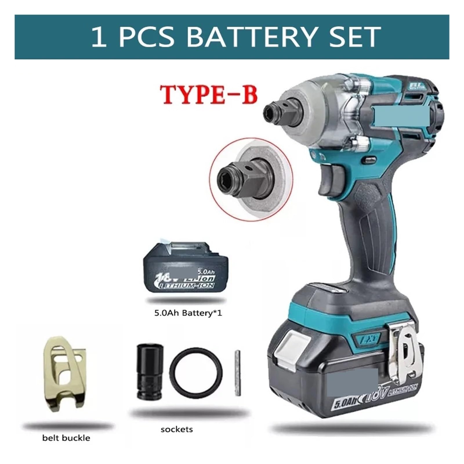 Llave de Impacto Llave De Impacto Eléctrica Sin Escobillas De Alto Torque, 520N.m, 1/2 Y 1/4 De Pulgada, Compatible con Batería De 18V(Type B Carton Set)