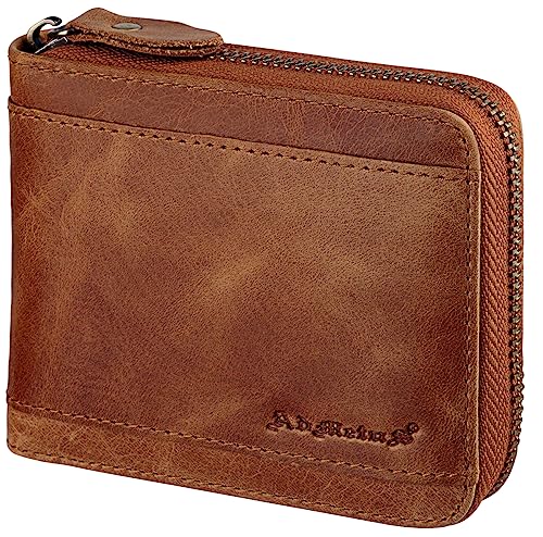 Mens RFID Blocking Wallets Zipper Genuine Leather Wallet for Men Bifold Card Holder Brown665