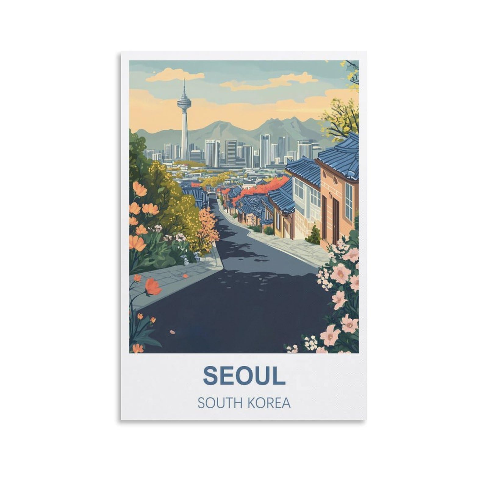 Fjiwecwsq Unframe-Style Seoul South Korea Vintage Travel Posters 08X12inch(20X30cm) Canvas Wall Art Painting Prints