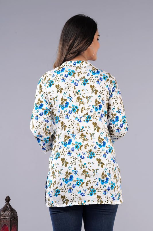 Jikonet Women's Printed Rayon Straight Short Kurti - 536, (Xxx-Large, Sky Blue Wine)