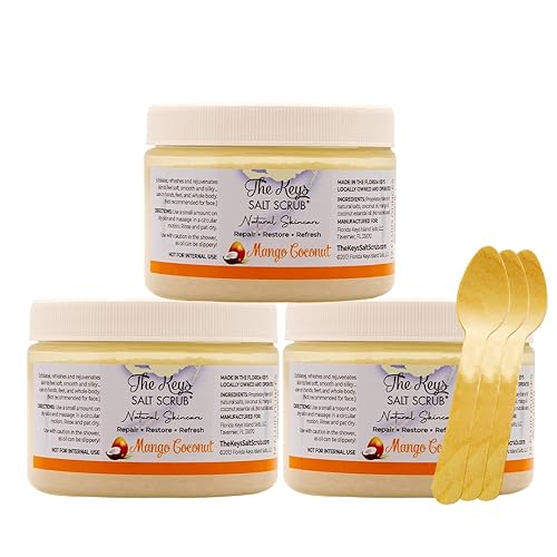 Miniatura 13 de The Keys Salt Scrub -Exfoliante de sal marina - Exfoliante corporal con cuchara de madera - Exfoliante hidratante para manos, pies, baño, (3.4 onzas