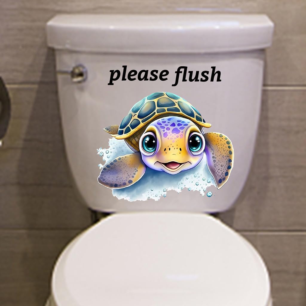 Funny Cartoon Turtle Toilet Cover Sticker Decals,Colorful Turtle Drop Letter Waterproof Toilet Lid Tank Seat Decals Cistern Self-Adhesive Bathroom Wall Sticker