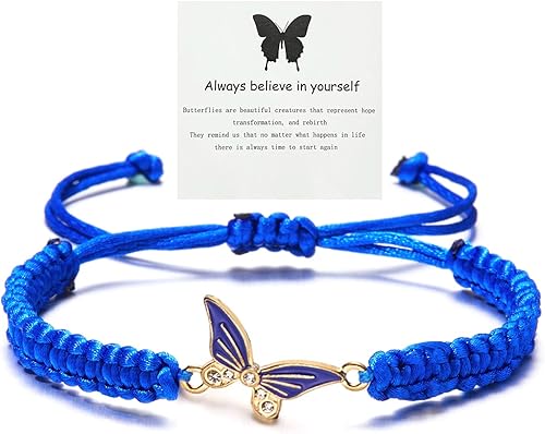 Always Believe in Yourself - Pulsera de mariposa con dije de mariposa para mujer, pulsera elástica de cuentas de cristal de mariposa de la suerte,