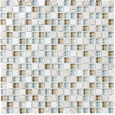 10 Square Feet - Bliss Spa Stone and Glass 5/8 x 5/8 Square Mosaic Tiles - Bathroom Walls/Tub Surround/Kitchen Backsplash Cover