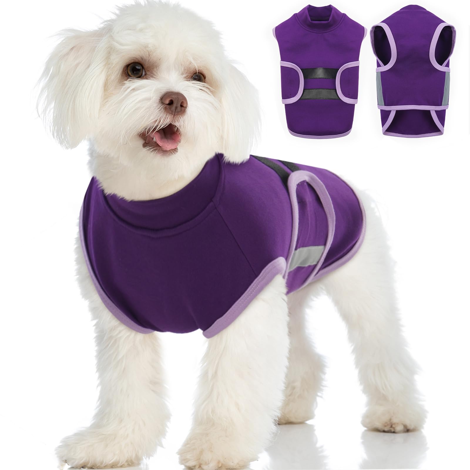 Katzinst Xsmall Anxiety Vest for Dog, Lightweight & Adjustble Anxiety Puppy Vest for Vet Visit, Car Ride, Fireworks, Stress Relief for Noise, Calming Coat for Small Dogs, Purple (XS)