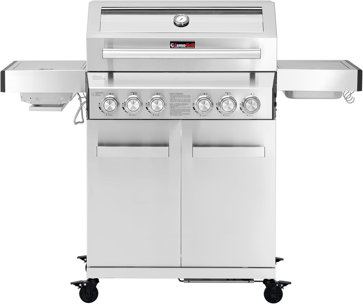 CosmoGrill Platinum Stainless Steel 6 Gas Burner 4+2 Barbecue Grill with Infrared Searer & Back Burner, Built-in Temperature Gauge for Home Garden Party Outdoor BBQ Cooking