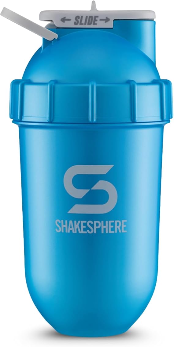 SHAKESPHERE Tumbler: Protein Shaker Bottle and Smoothie Cup, 24 oz - Bladeless Blender Cup Purees Raw Fruit with No Blending Ball - Drink Powder Mix Shake Mixer for Pre Workout, Gym (Cyan blue)