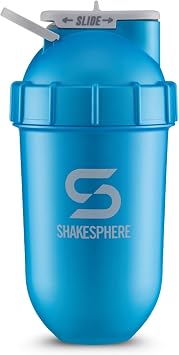 SHAKESPHERE Tumbler: Protein Shaker Bottle and Smoothie Cup, 24 oz - Bladeless Blender Cup Purees Raw Fruit with No Blending Ball - Drink Powder Mix Shake Mixer for Pre Workout, Gym (Cyan blue)